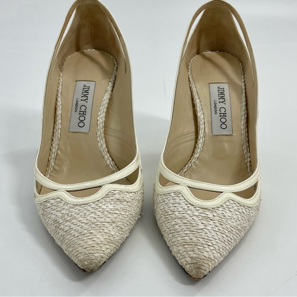 JIMMY CHOO Hickory Tweed Patent Leather Old Money Point-toe Pumps Heels Size 39 - Picture 8 of 16